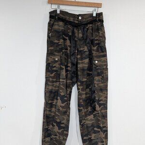 Kendall & Kylie Camouflage Cargo Pants with Satin Belt Brown Black Size Medium